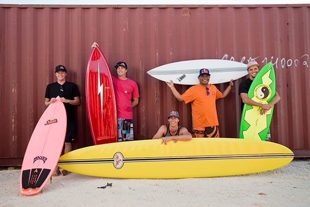 (From the left) Kolohe Andino, Jamie O'Brien, Ian Walsh, Raimana van Bastolaer and Julian Wilson.